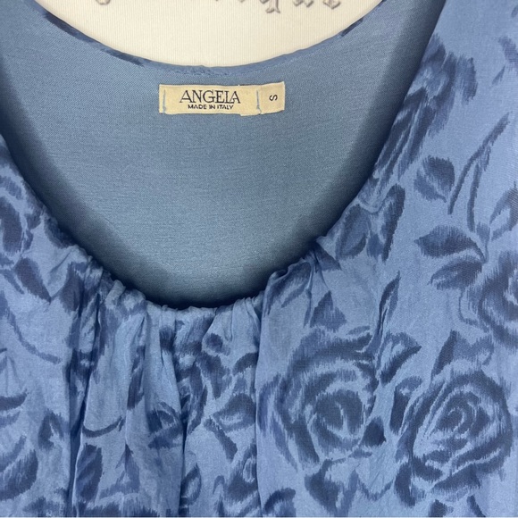 Angela silk tank top made in Italy blue roses tiered ruffle frill stunning shirt - Picture 6 of 6